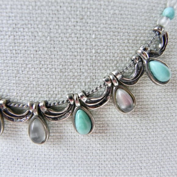 Turquoise & Opal Silver Beaded Necklace - Picture 2 of 9